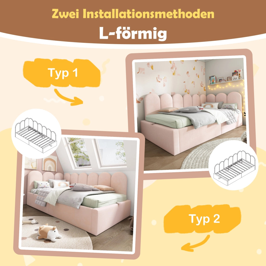 Tagesbett con funzione contenitore velluto rosa 90x200 cm
