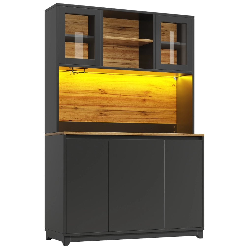 Mobile cucina 120x40x180 cm con vani multipli e illuminazione LED in MDF e metallo nero
