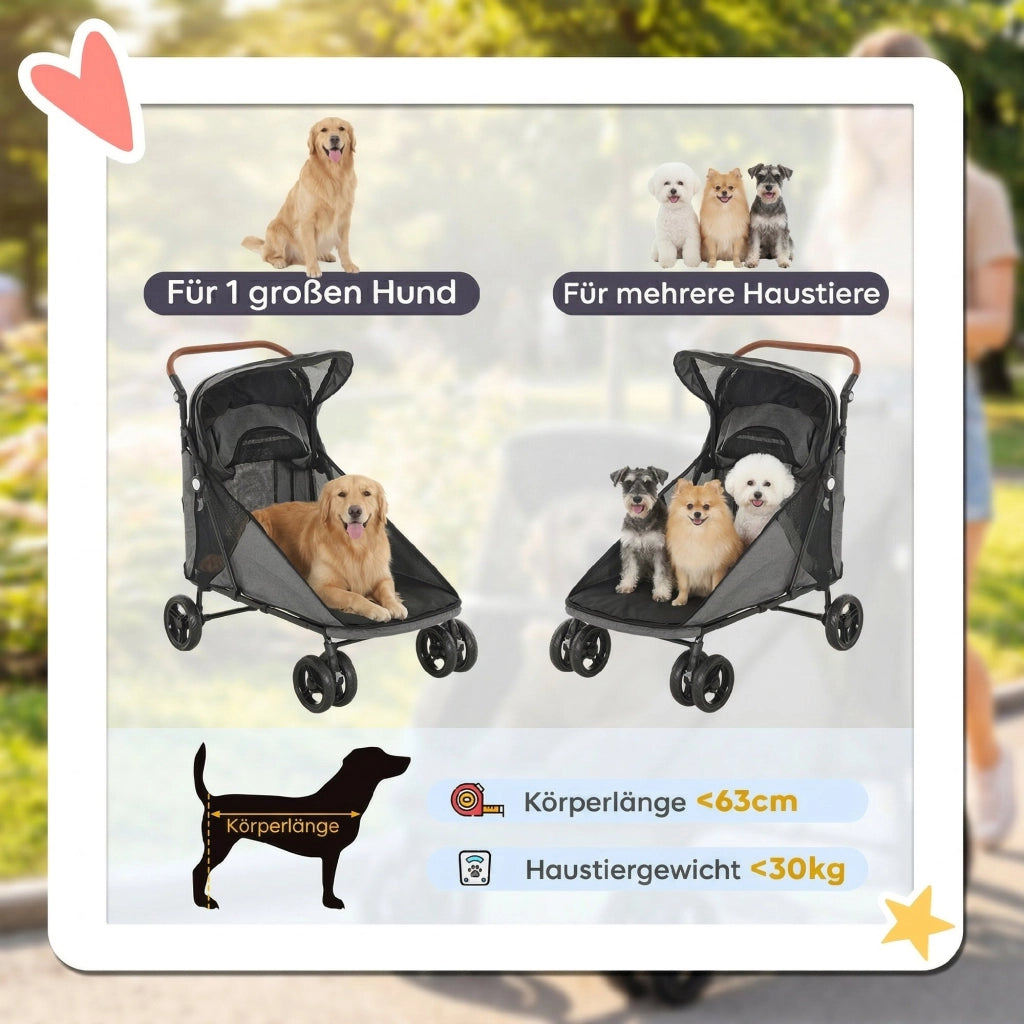 Carrello per Cani Pieghevole per Cani Grandi ¨C zephmum ¨C Grigio 360¡ã Ruote Girevoli