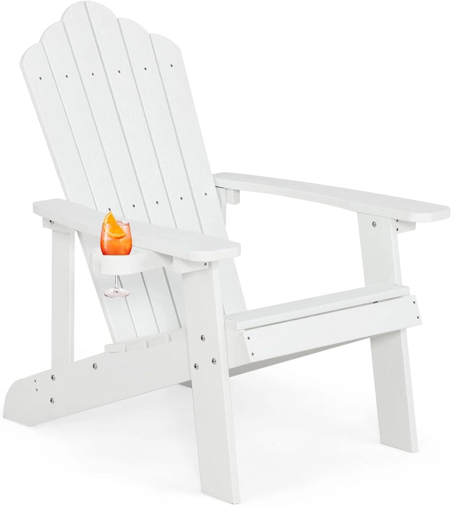 Adirondack - Poltrona grande lounge per patio con portabicchieri regolabile, sedia antincendio all'aperto, resistente alle intemperie, in legno, per copertura, giardino, 85 x 77 x 94 cm