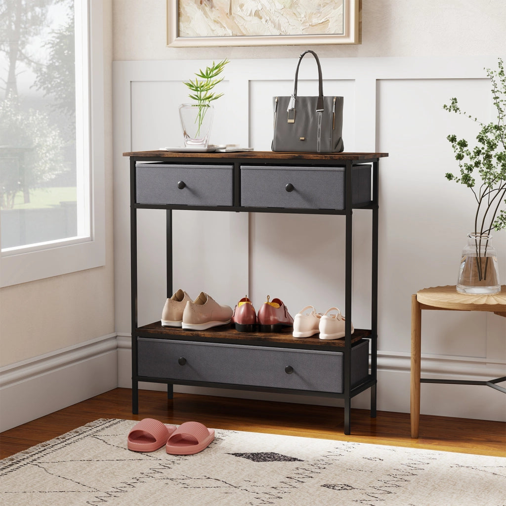 Tavolo consolle industriale con cassetti e ripiano aperto struttura in metallo-Tavolino rustico da soggiorno dimensioni 80 x 30 x 85,5 cm
