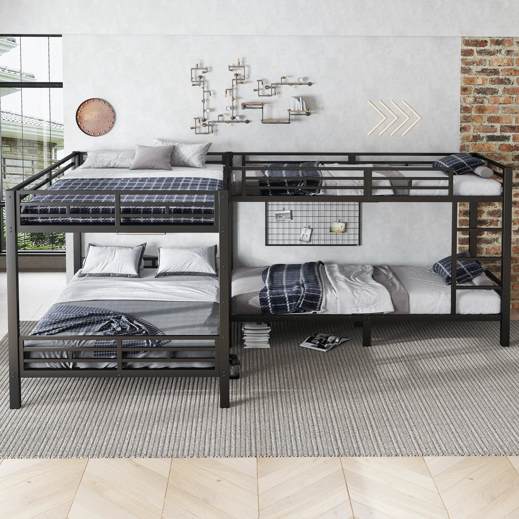 OKWISH Letto a Castello 90×200 cm e 140×200 cm, Letto 3 Posti con Scala a 3 Gradini e Rete a Doghe, senza Materasso, Nero