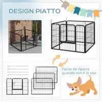 Recinto per Cani Pieghevole in Metallo, per Interno ed Esterno con Porta e Picchetti, 82x82x60cm Grigio
