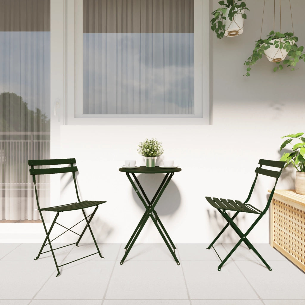 Set Bistro Pieghevole a 3 Pezzi Verde Scuro in Acciaio di