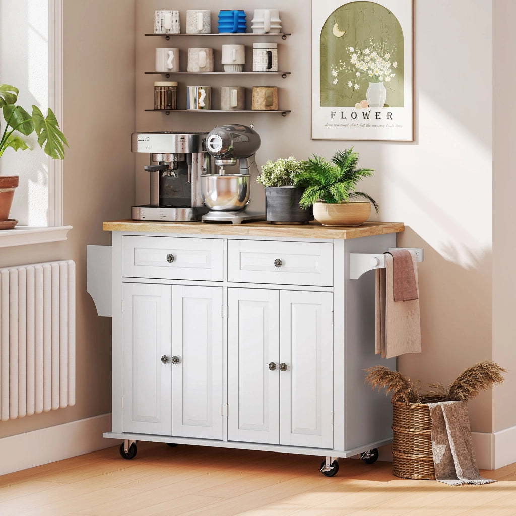 Carrello da Cucina con Ripiani Regolabili ¨C zephmum ¨C Bianco 111x44.5x82.5 cm