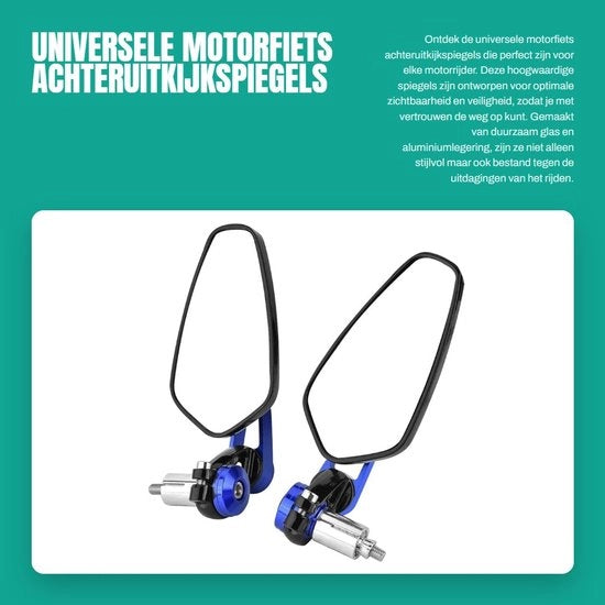 Specchiera posteriore shockresistente per motocicletta - costruita in lega di alluminio - regolabile su 360 gradi - forma universale - facile da installare
