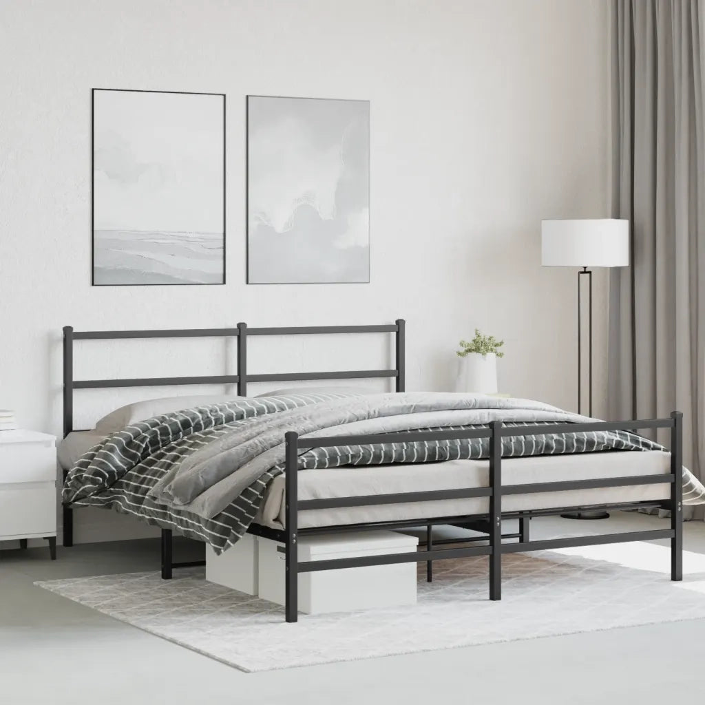 Giroletto con Testiera e Pediera Metallo Nero 160x200 cm 355386