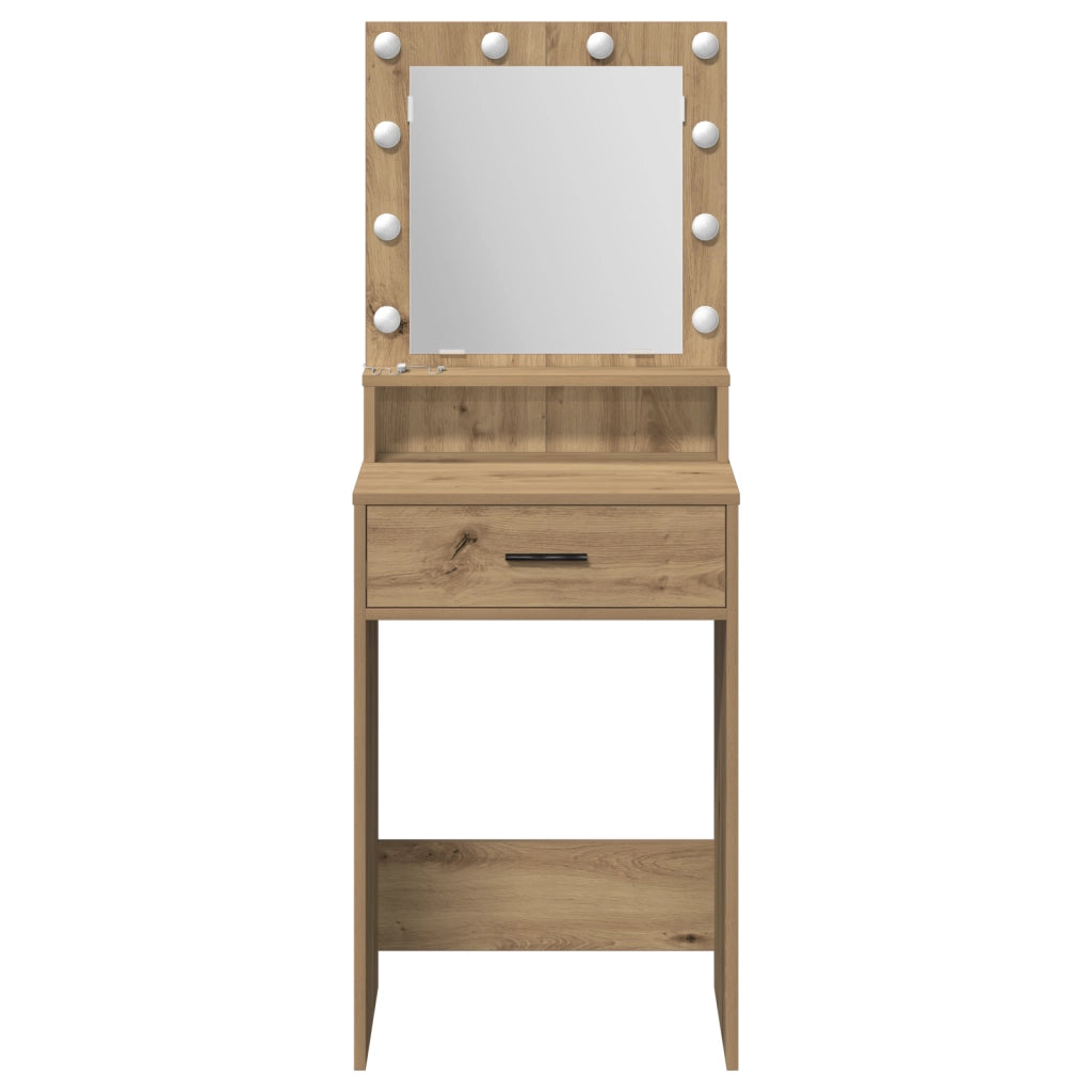 Toeletta  con luci LED in rovere artigianale 50x41x135 cm