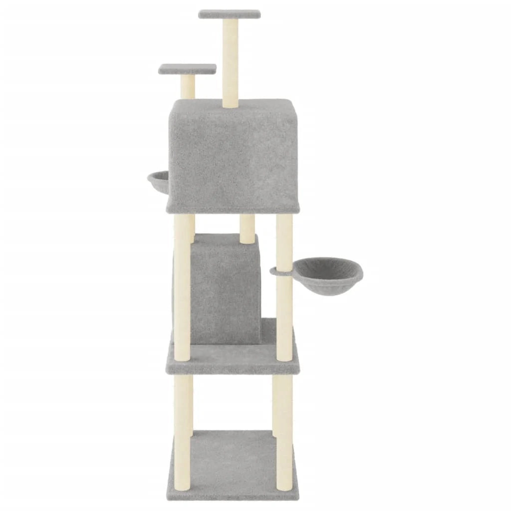 Tiragraffi per gatti torre per arrampicata giocattolo piattaforma per arrampicata con tiragraffi in sisal leggero 180 cm grigio 02_0022594