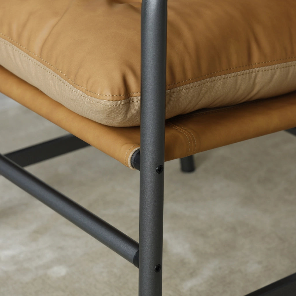 POLTRONA Mid-Century in Pelle PU Marrone con Struttura in Metallo