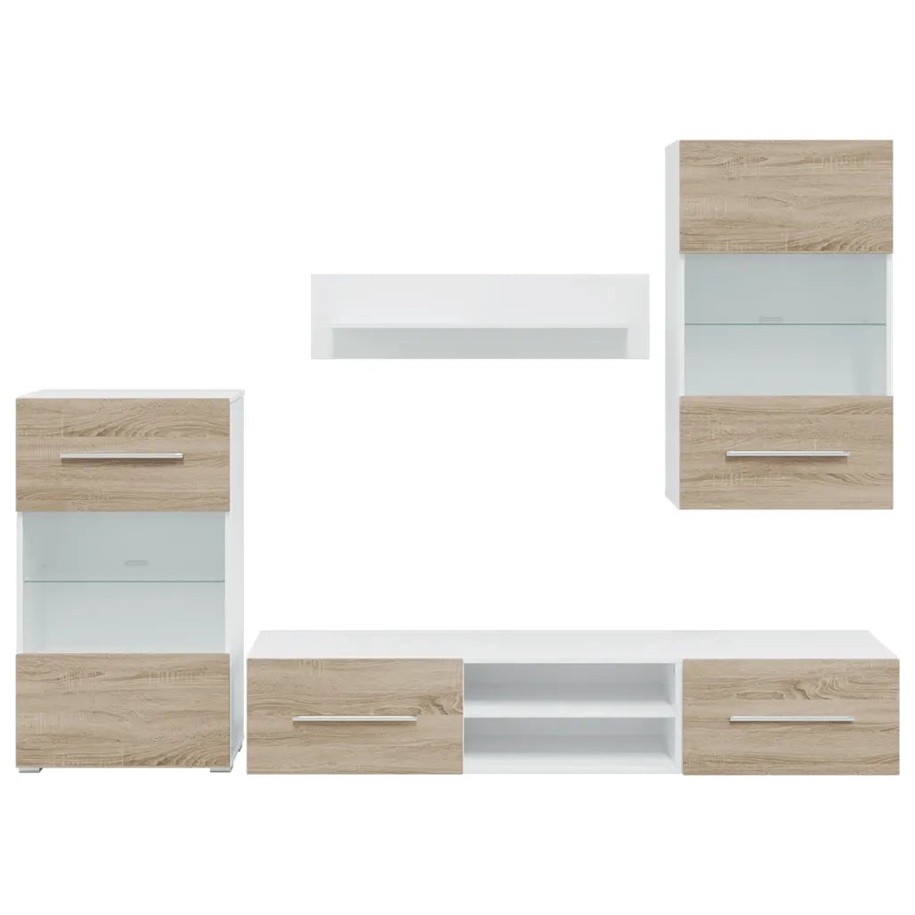 Mobile TV 5 pz-Mobile per TV-Credenza TV con Illuminazione a LED Rovere Sonoma Truciolato