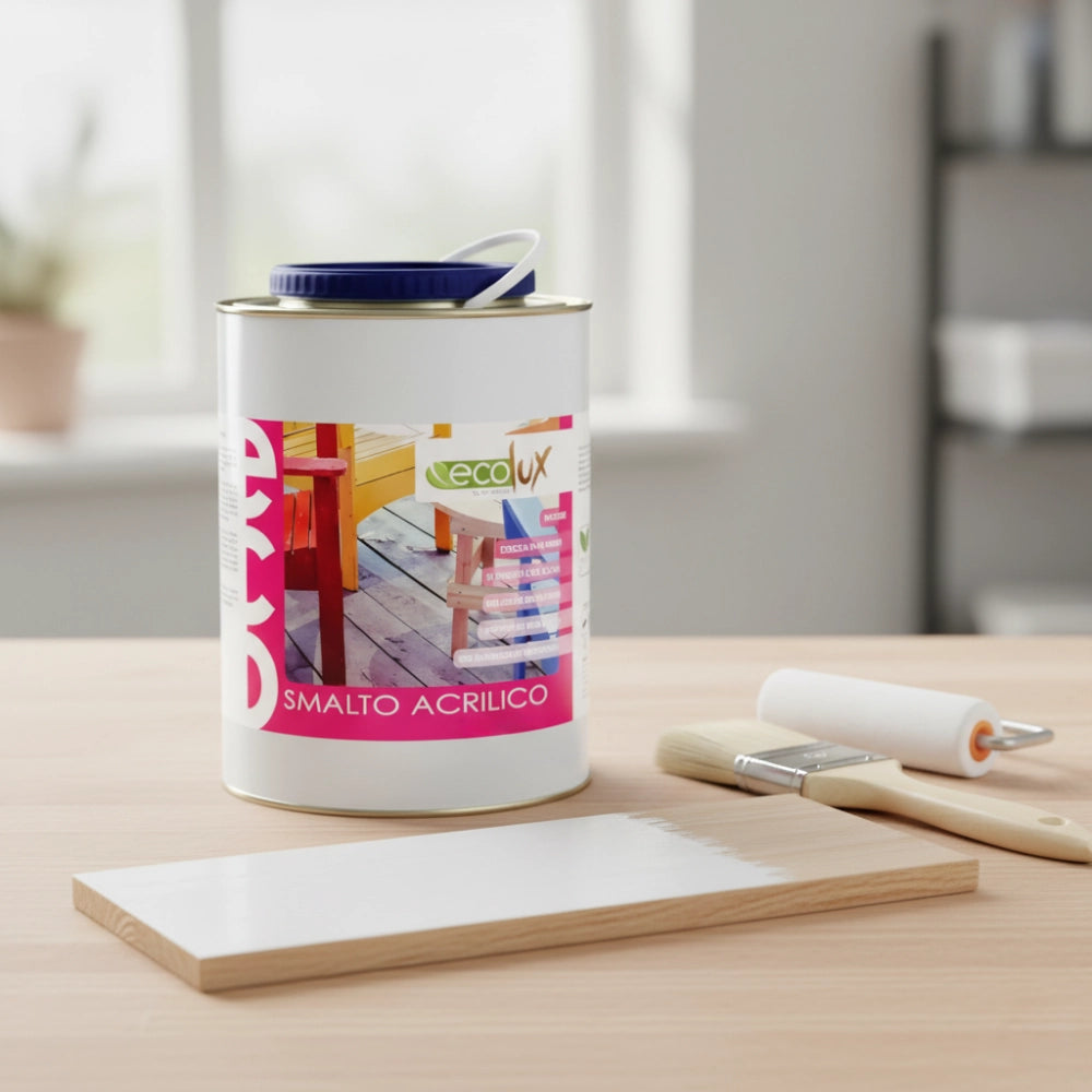 Ecolux smalto satinato acrilico ecologico per legno e metallo *** formato 2.5 lt, colore- bianco, confezione 1