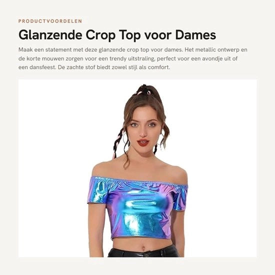 Top da donna con maniche corte, senza spalline, in tessuto confortevole per clubwear