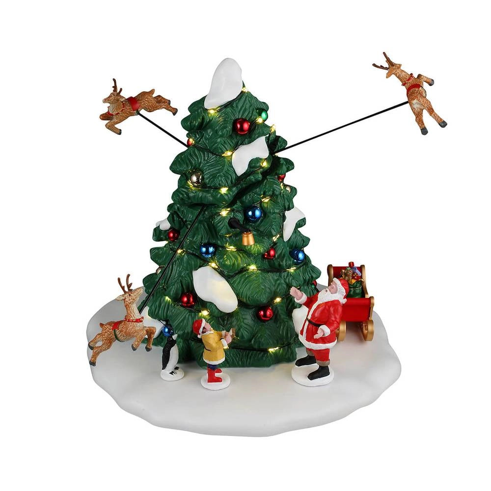 Corsa di Renne intorno Albero di Natale Villaggio Lemax