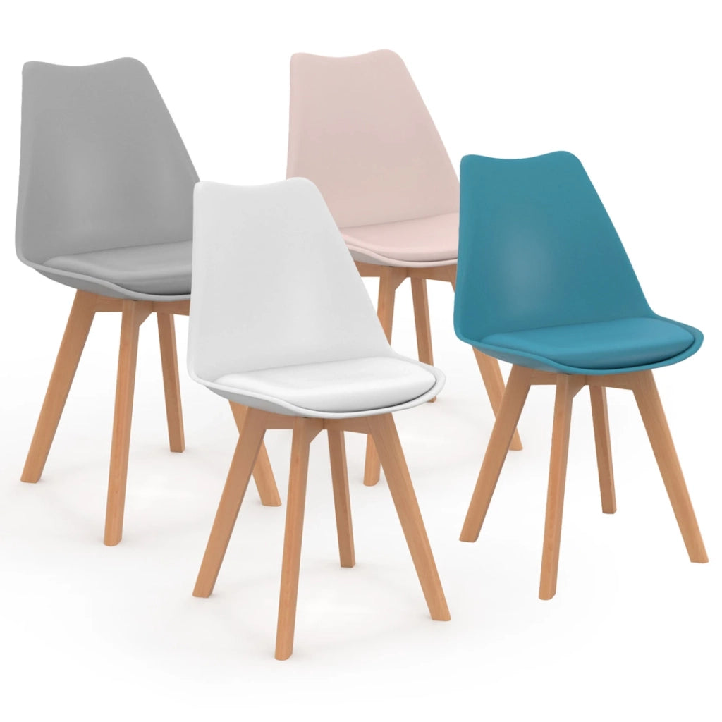 IDMarket - Set di 4 sedie da pranzo rosa pastello, bianco, grigio chiaro e blu SARA