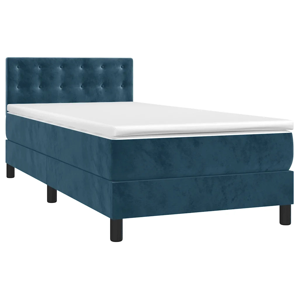 Letto a Molle con Materasso e LED Blu Scuro 90x190cm in Velluto 3134619
