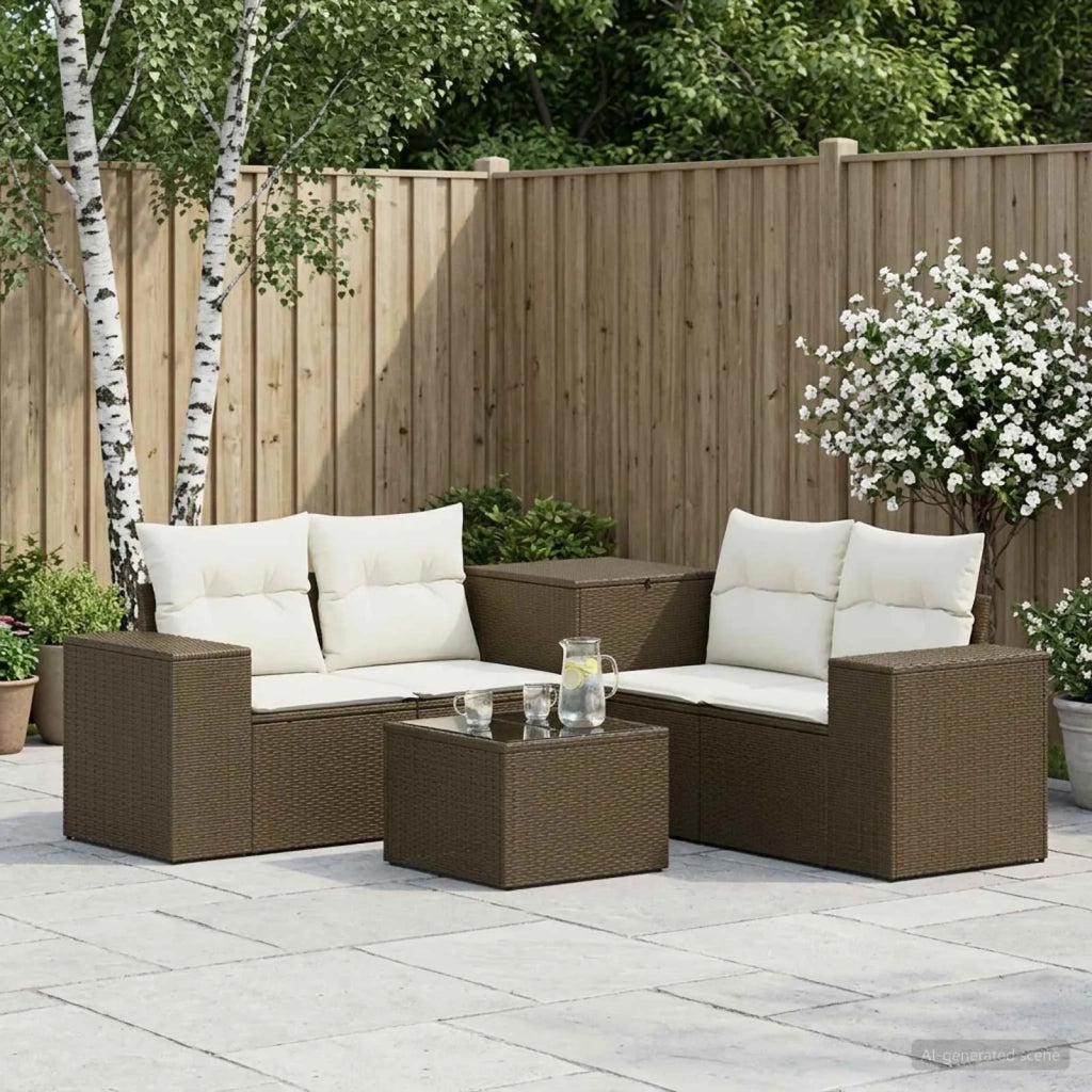Set di divani 6 pz Marrone e Bianco Crema 3447564