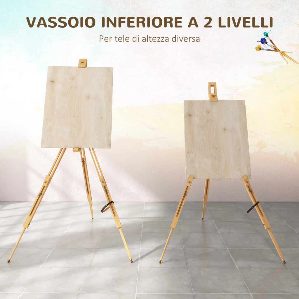 EasyComfort Cavalletto per Pittura Salvaspazio in Legno di Faggio con Altezza e Angolazione Regolabile, 93x84x183 cm