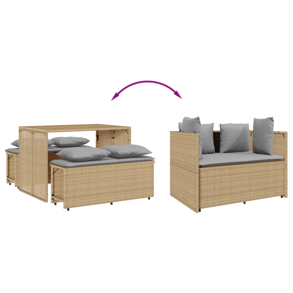 Set da Pranzo da Giardino 3 pz con Cuscini Beige in Polyrattan