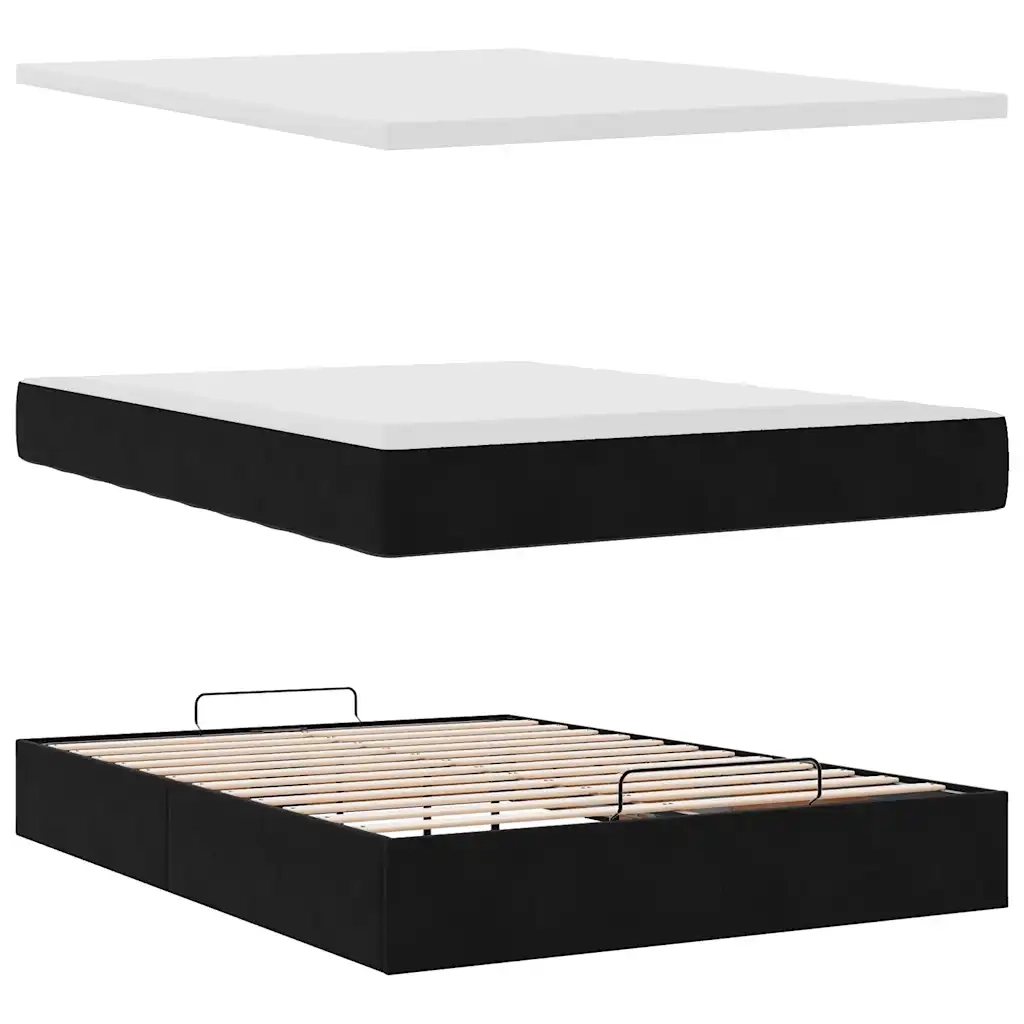 vidaXL Struttura Letto Pouf con Materasso Nero 140x190 cm in Velluto