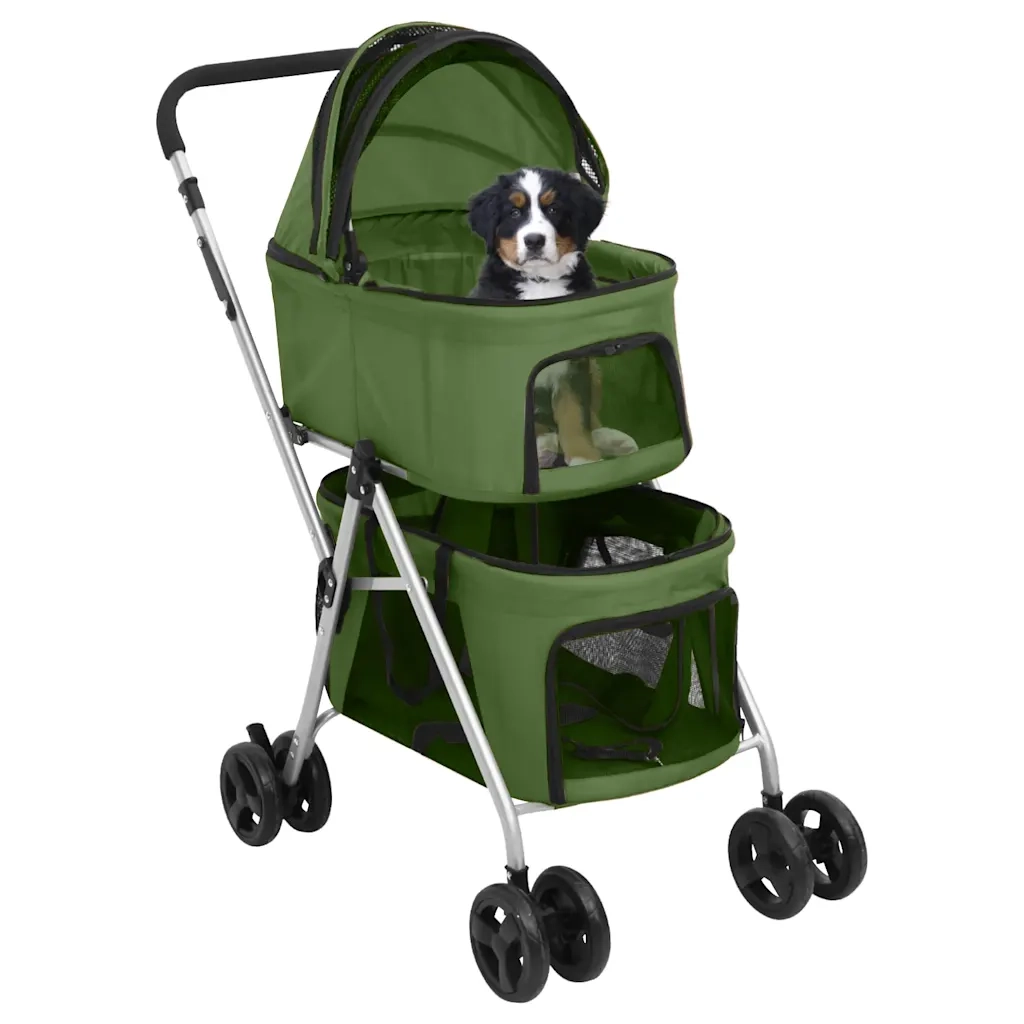 Passeggino Cani Pieghevole 2 Livelli Verde 83x48x97cm Tessuto 172207