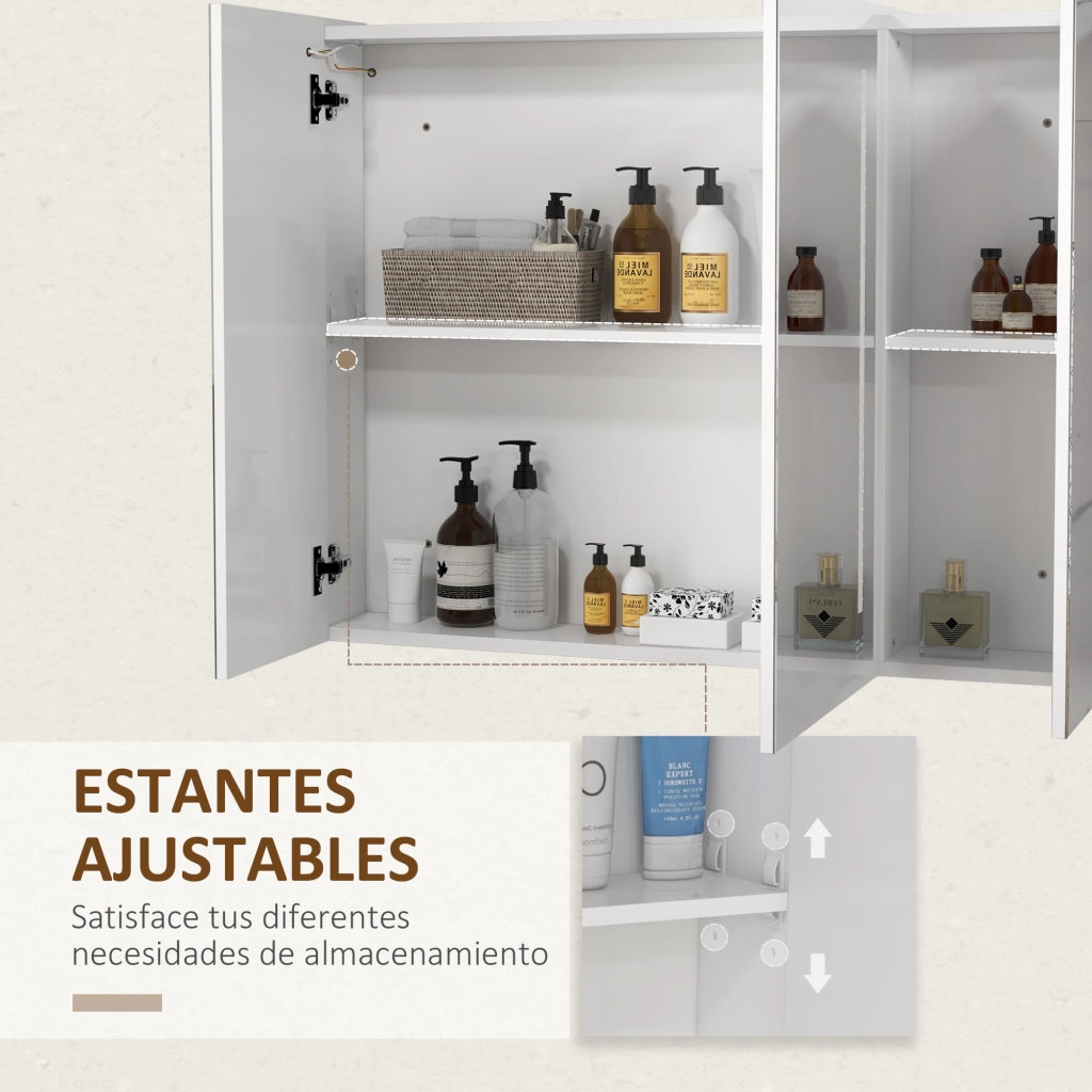 Armadio Bagno con Specchio e Prese USB ¨C zephmum ¨C Bianco 90x15x70 cm