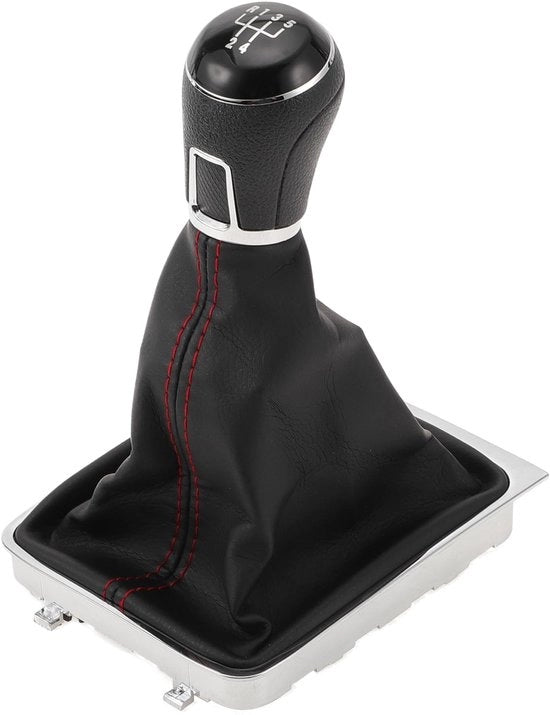 Manuale a 5 velocità con leva a manovella con copertura, leva del cambio stick per Volkswagen Passat 2008-2012, 1 pezzo, plastica, faux pelle nera/rossa