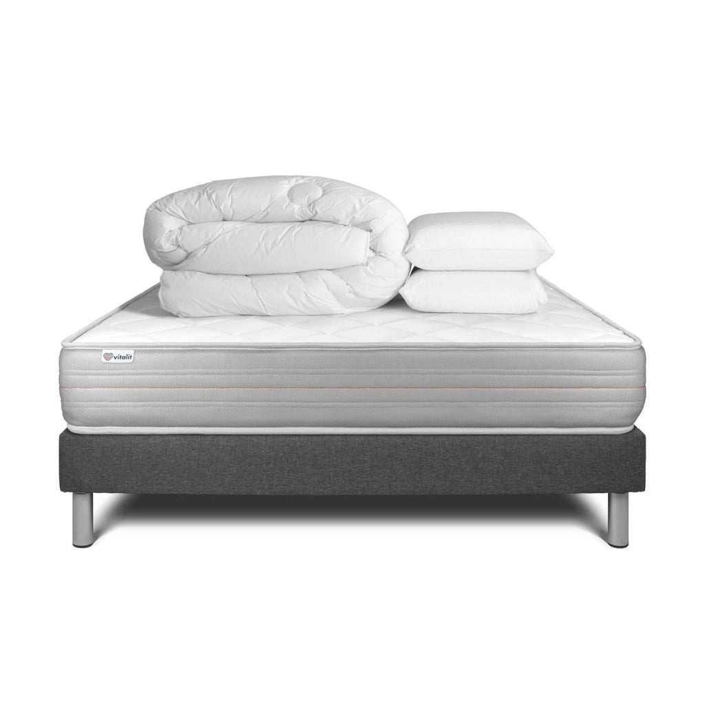 Pacchetto letto completo - Materasso 140x200cm + Box spring con doghe (kit) + 2 cuscini + Piumino - Vitalmemo