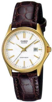 CASIO COLLECTION Mod. LADY DATE LEATHER - WHITE, GOLD INDEXES