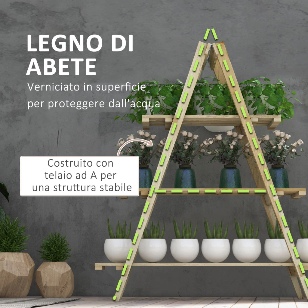 Portapiante Verticale 3 Livelli 100x36x112 cm a Doghe in Abete Color Legno