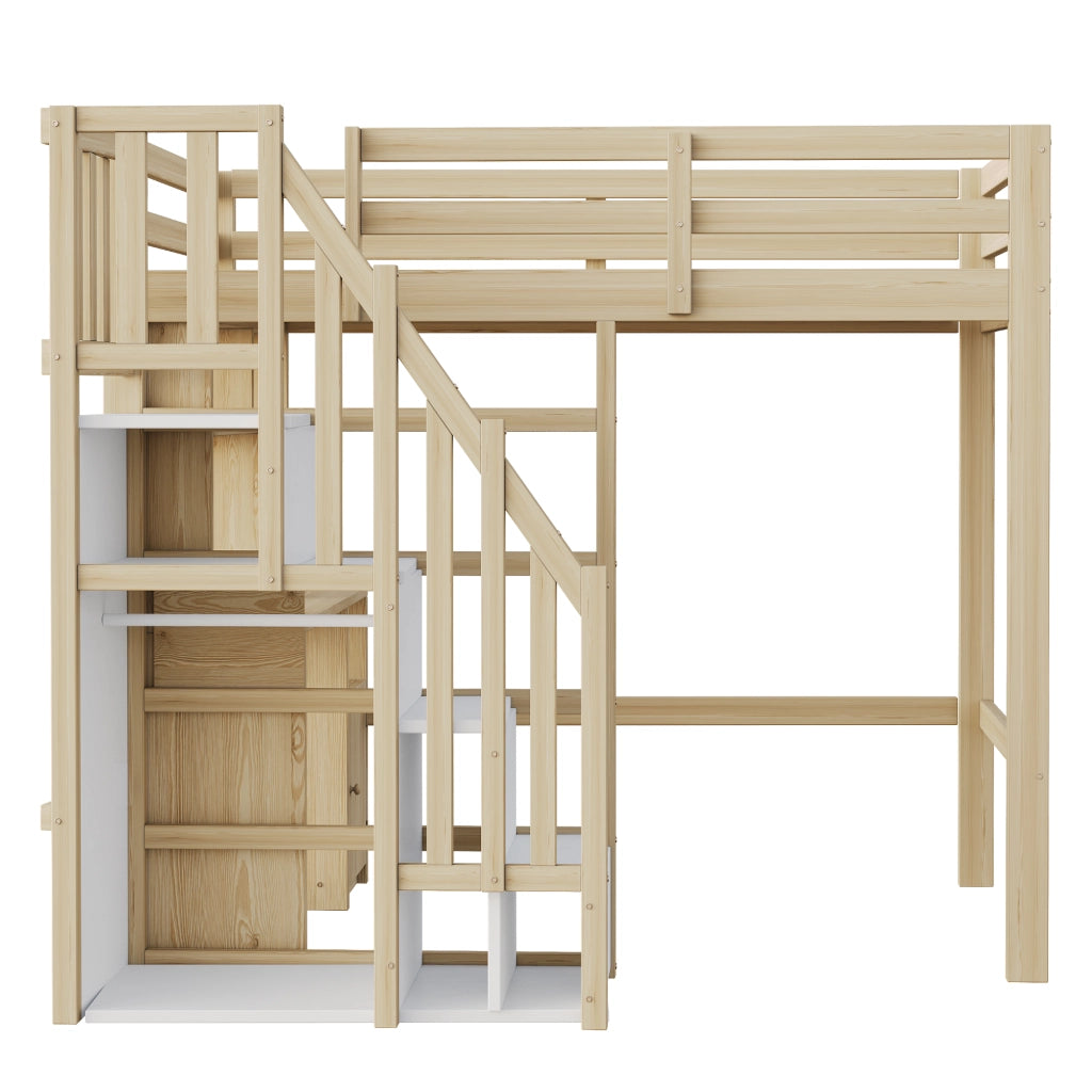 Letto letto alto; 90x200cm; scale di deposito; armadio; legno massiccio