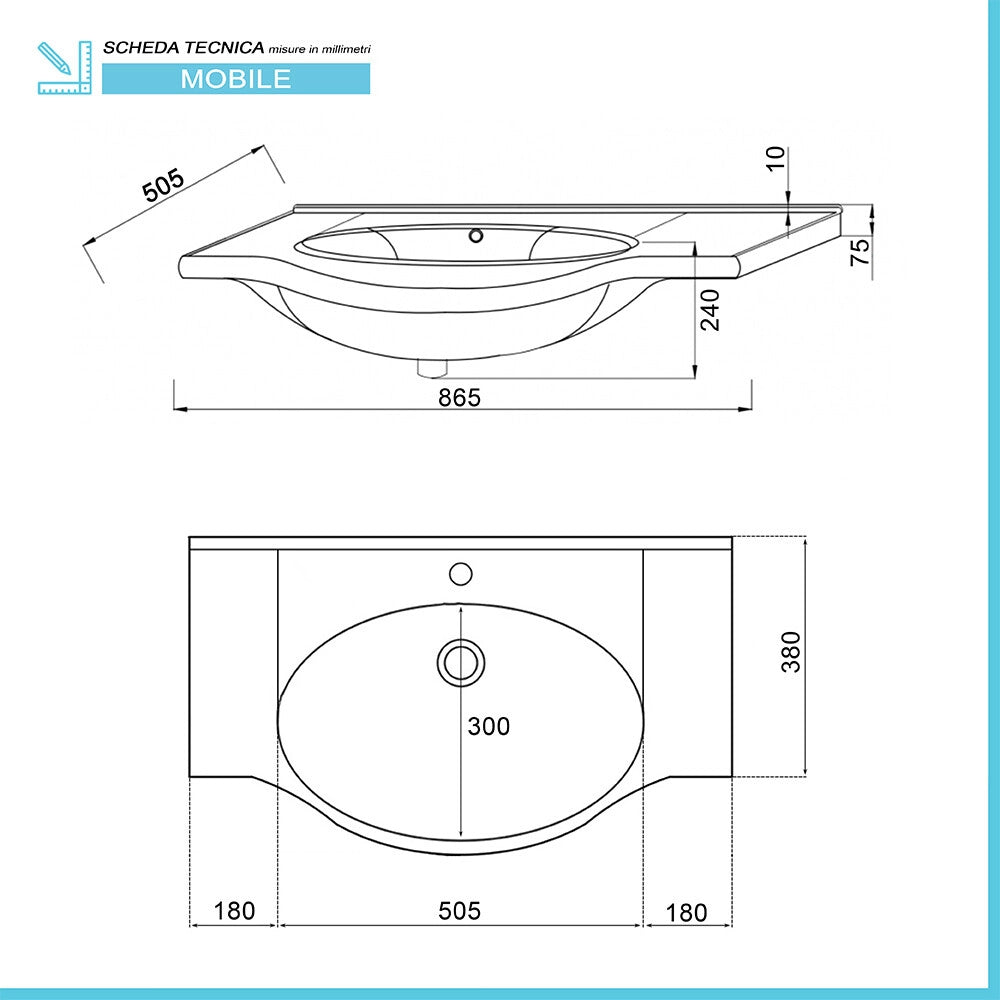 Mobile bagno da terra 85 cm rovere ghiaccio con pensile specchio e luce LED