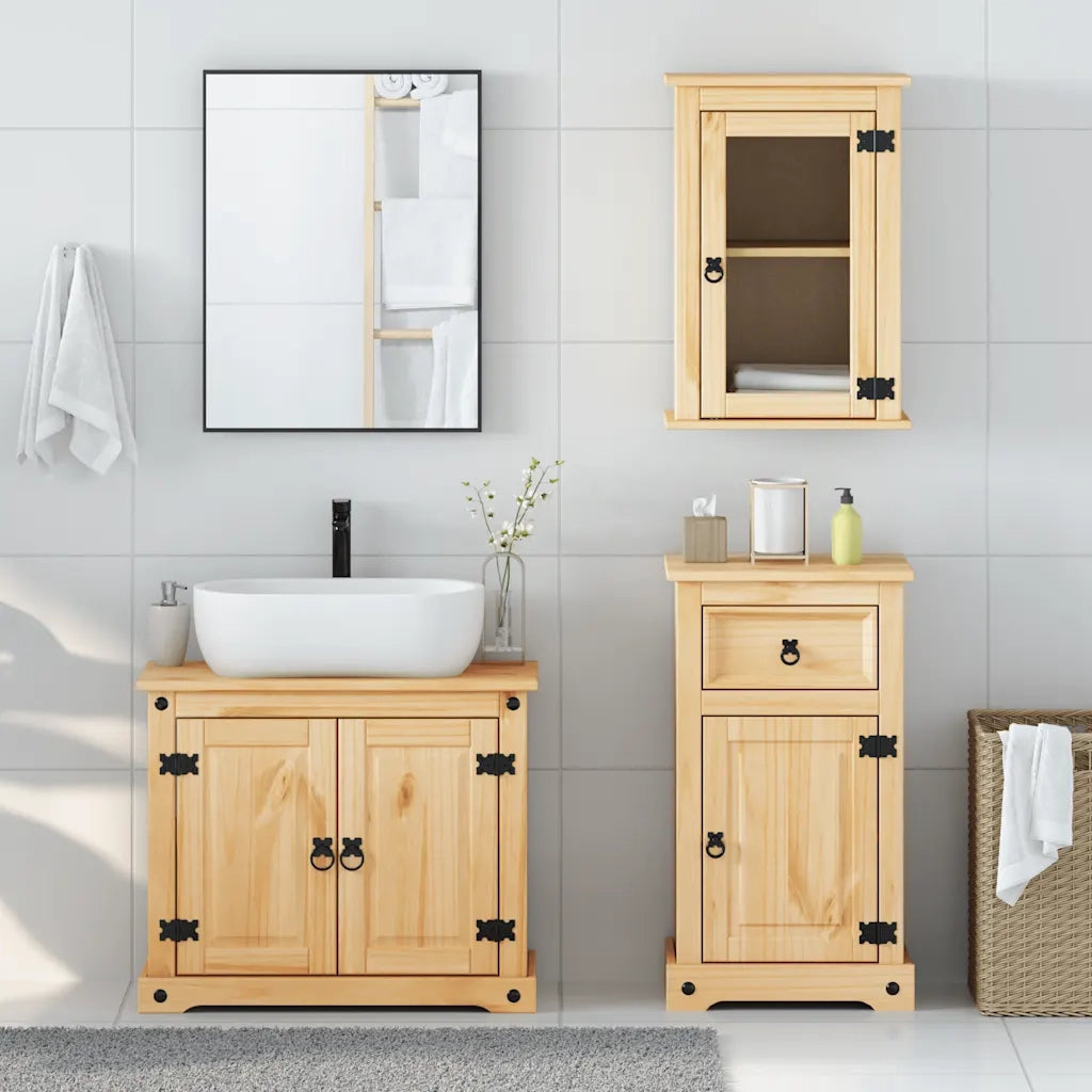 Set Mobili da Bagno 3 pz Corona in Legno Massello di Pino 3334633