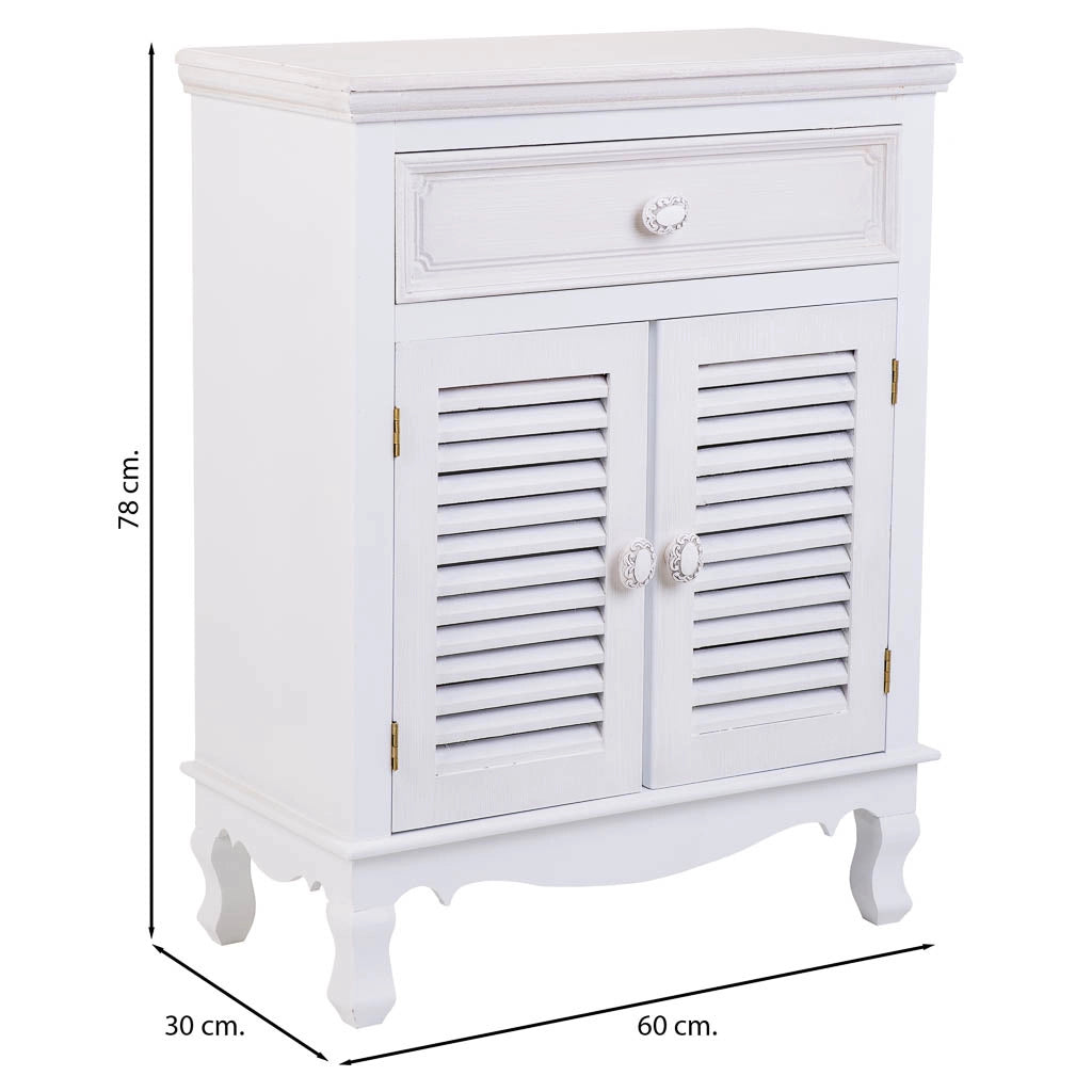 Mobile da ingresso in legno con 1 cassetto e 2 ante bianco 60x30x78