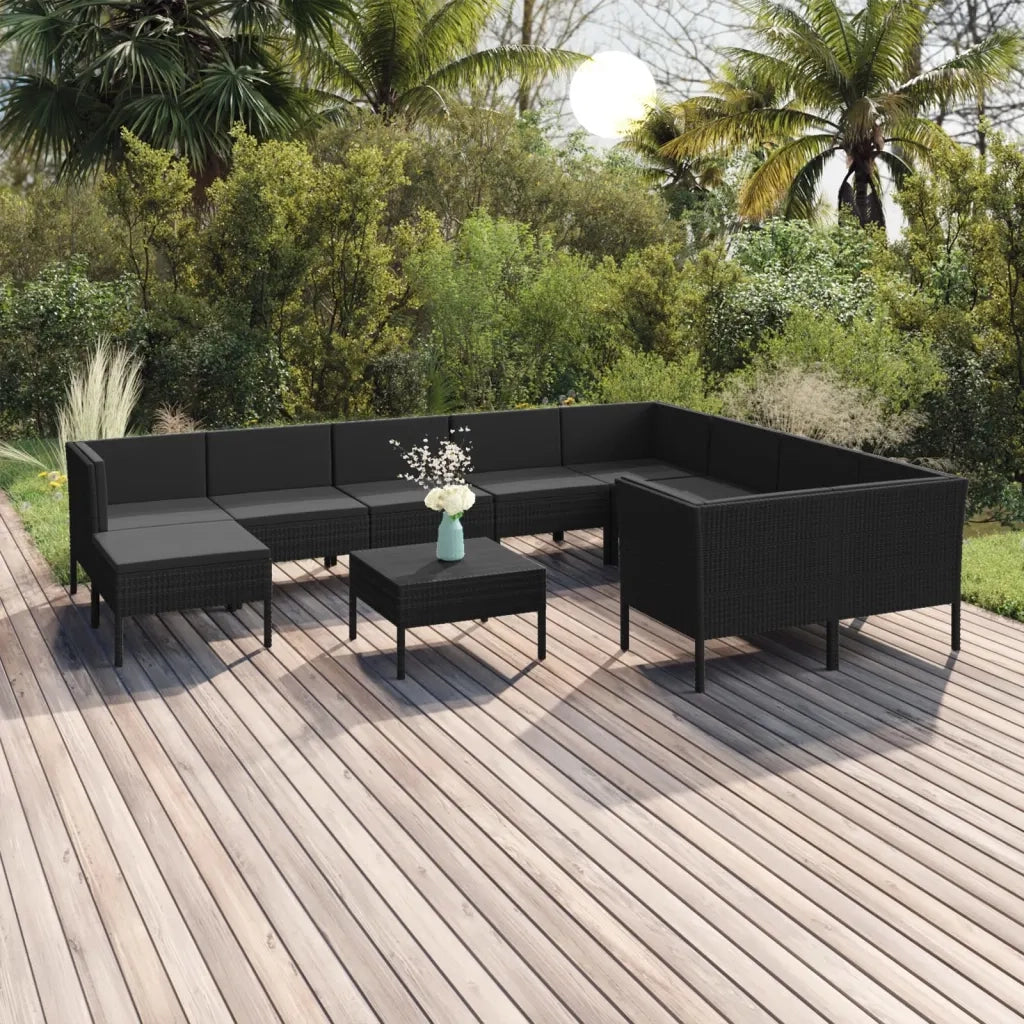 Set Divani da Giardino 11 pz con Cuscini in Polyrattan Nero cod mxl 38440