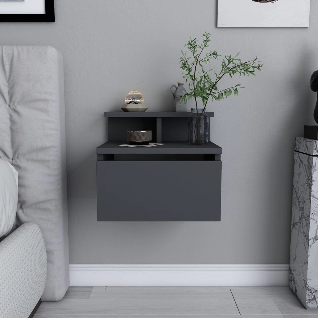 Comodino a parete in legno "Alice" - 40 x 32 x 35 cm - Grigio antracite