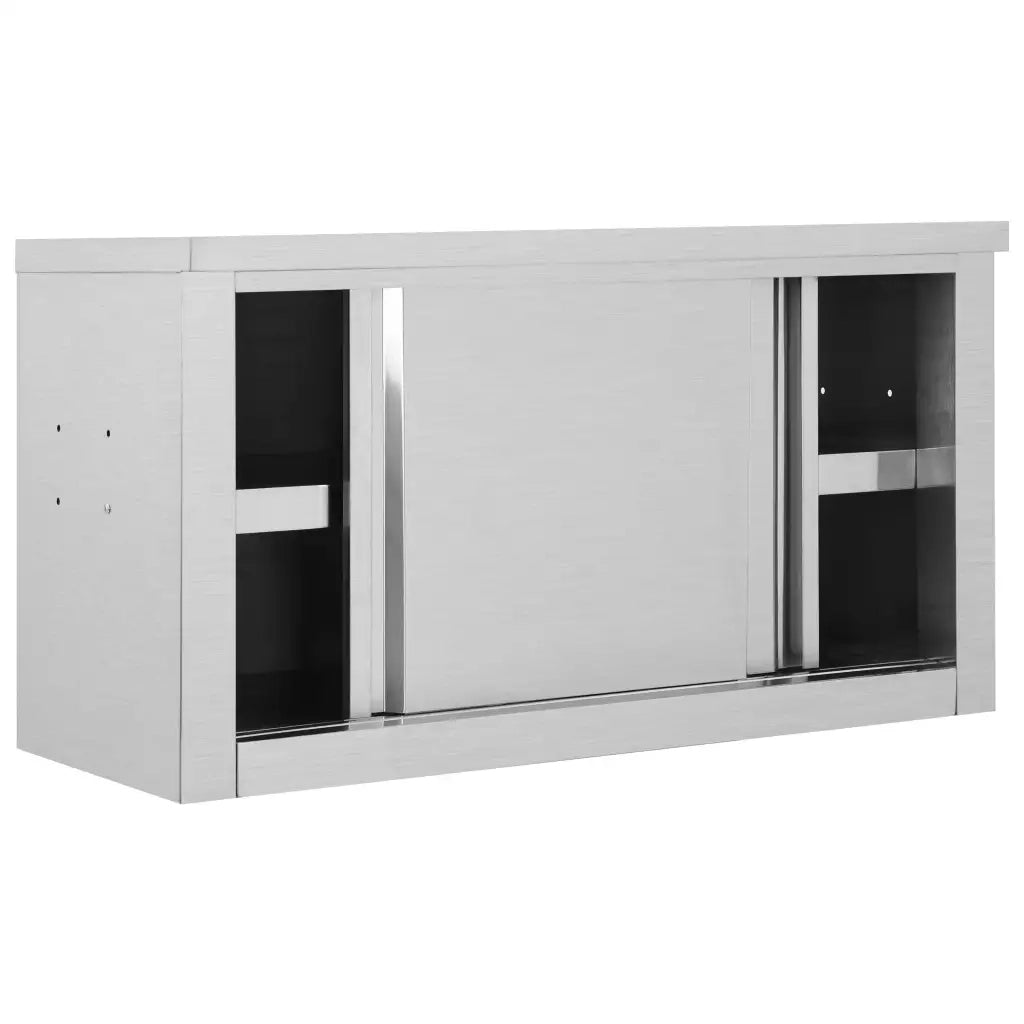 Pensile da cucina a parete con ante scorrevoli 90 x 40 x 50 cm pratico contenitore stile moderno acciaio inox argento 02_0046014