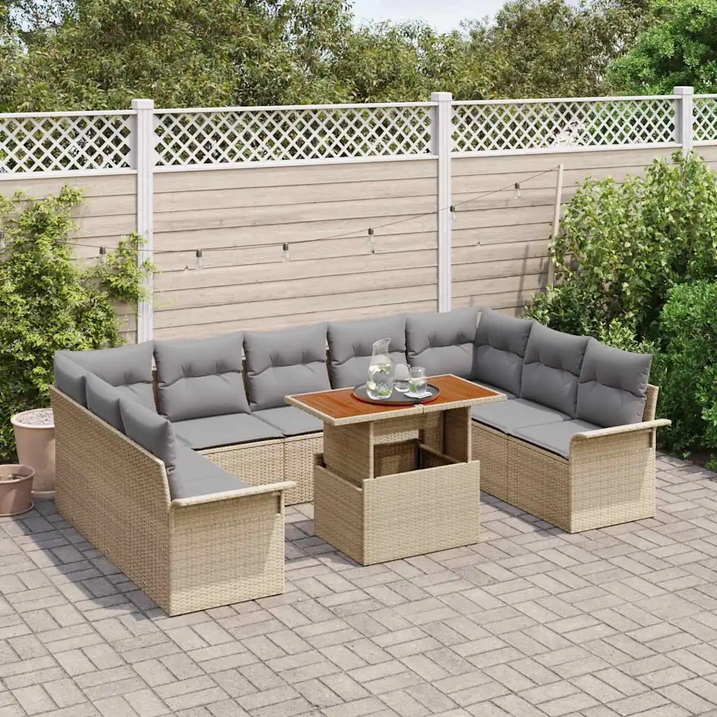 Set Divano da Giardino 10 pcs Beige Poly Rattan 3358114