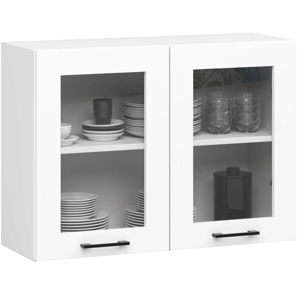 Set da cucina con vetrina AKORD OLIWIA 1,8 m Bianco 180 cm 7 ante 1 cassetto frontale Bianco 8 ripiani 180×46×203 cm