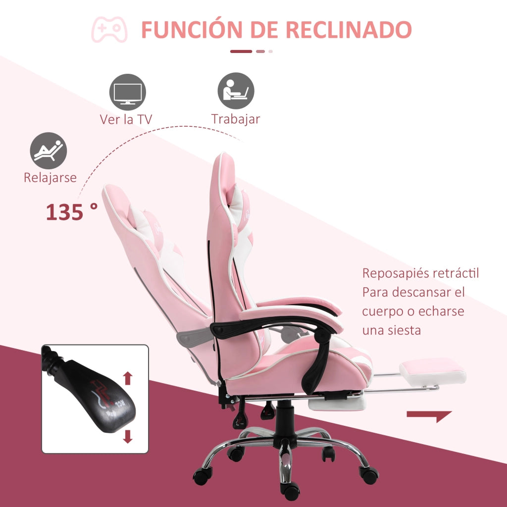 Poltrona Gaming Reclinabile con Poggiapiedi e Schienale Regolabile ¨C Zephmum ¨C Rosa 64x67x127 cm