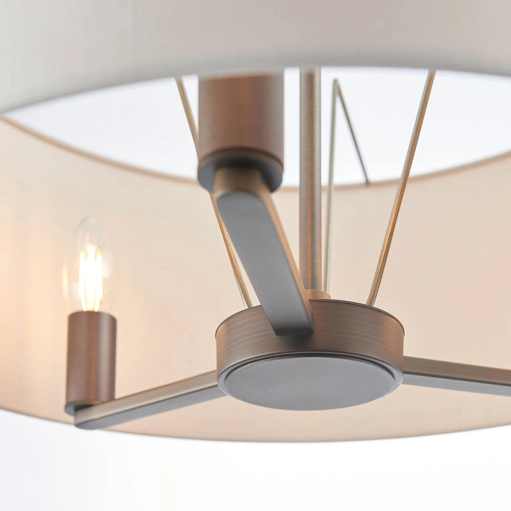 Lampadario 3 luci bronzo antico paralume lino E14 Daley