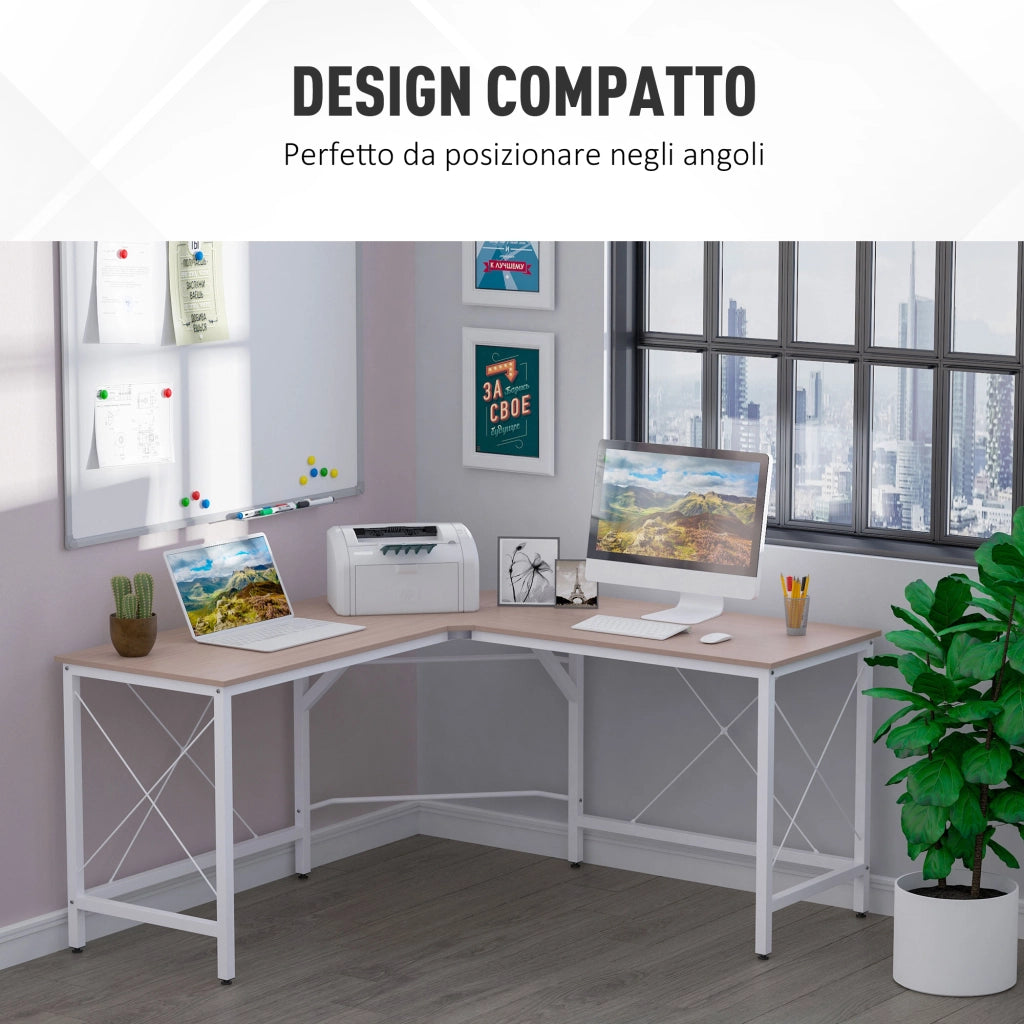 EasyComfort Scrivania Angolare a L con Piedini Regolabili, Scrivania pc in Legno e Acciaio, 150x150x76 cm, Rovere