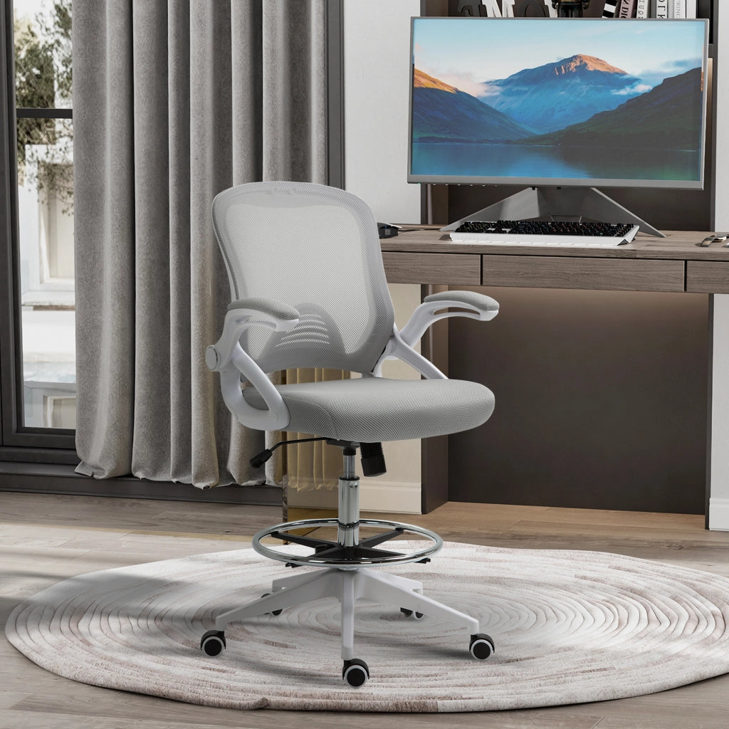 Sedia da ufficio ergonomica sit-stand ¨C Xylo ¨C Altezza regolabile, poggiapiedi, braccioli ribaltabili, girevole 360¡ã, rete traspirante, grigio e bianco