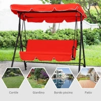 Dondolo da Giardino 3 Posti con Tetto e Struttura in Acciaio, Rosso