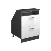 Mobile cucina sottotetto R-Line Bianco lucido/Antracite 60 cm con 2 cassetti, carcassa 60 cm profondità Vicco