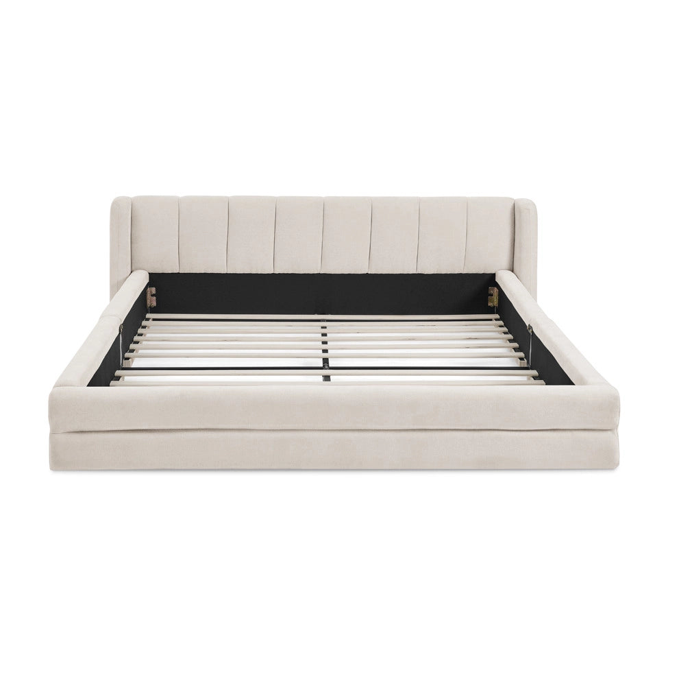 Letto 140x200 cm con testiera ergonomica e struttura robusta; beige
