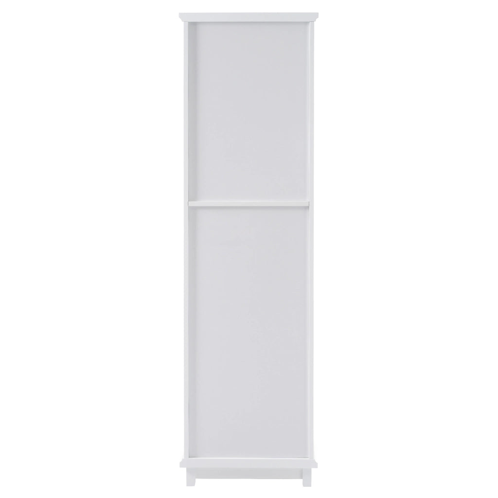 Armadio da bagno in MDF e vetro, 45 x 36 x 160 cm, bianco, con 2 cassetti e ripiani regolabili