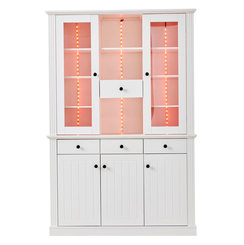 Vetrina alta con LED 119;5 x 40 x 180 cm in MDF e vetro temperato bianco