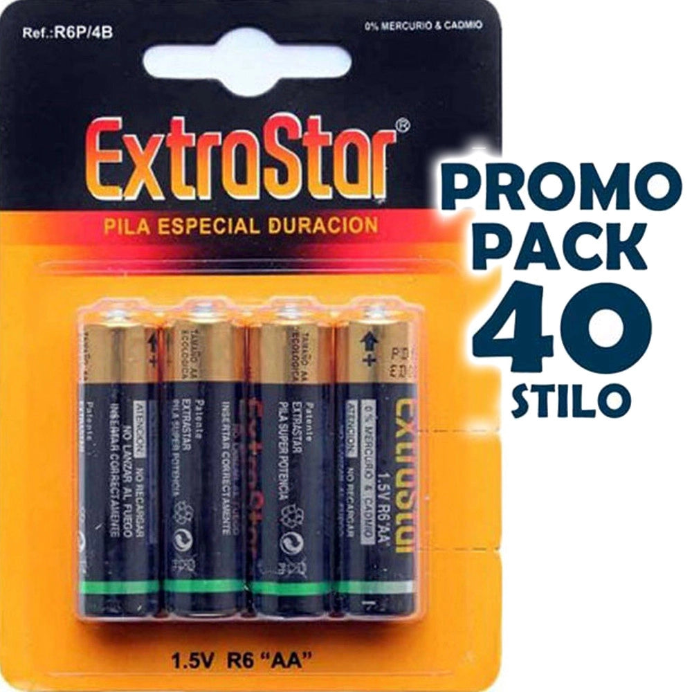 Trade Shop - Confezione Batterie Pile Pila Stilo Aa R6 1.5v 40 Pile 10 Confezioni Da 4 Aa -