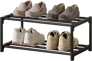 Scaffale con 2 livelli di stoccaggio - rivestimento anticorrosivo - piccolo, sottile e ripiegabile - adatto per dormitorio, appartamento in affitto e balcone - nero